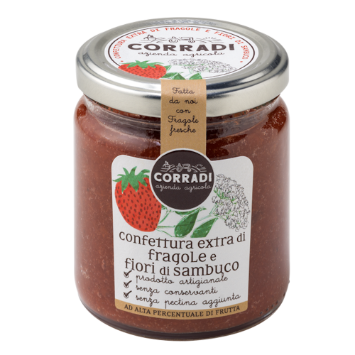 Confettura extra di fragole e fiori di sambuco azienda agricola corradi